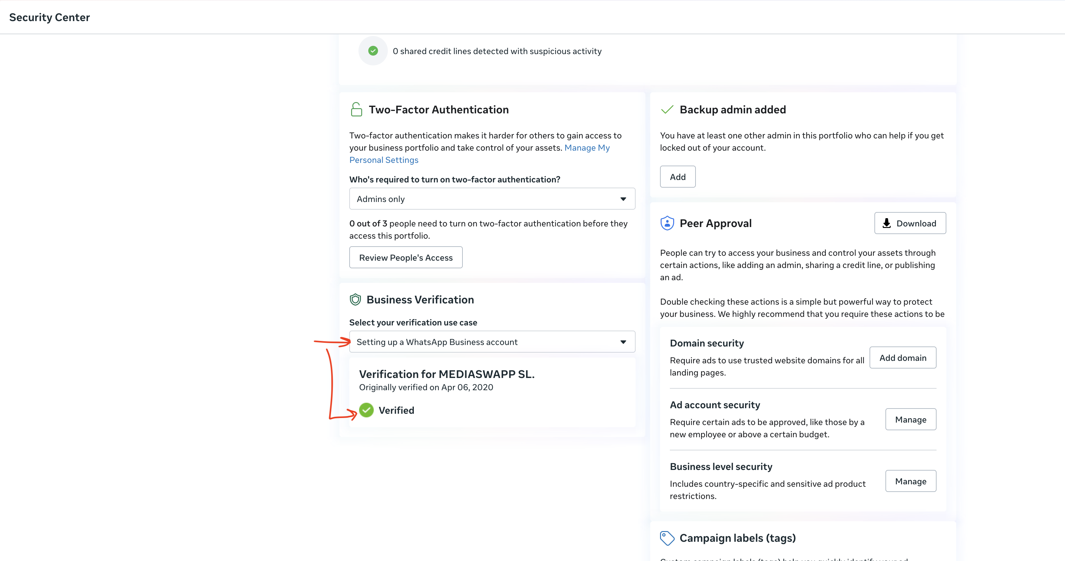 Setting up a WhatsApp Business account — statut Verified