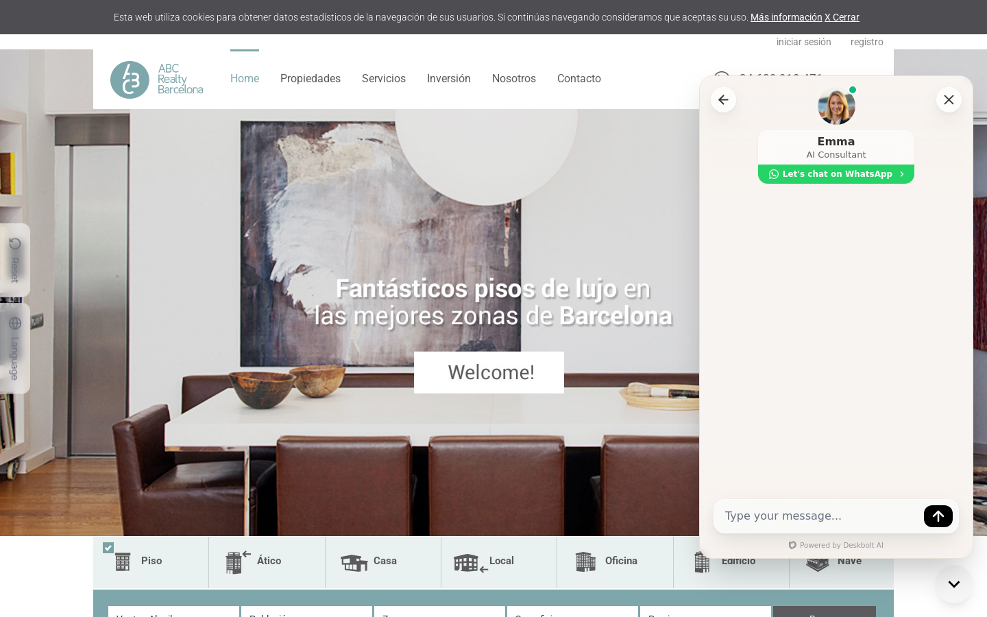 Widget Deskbolt sur un site d'agence immobilière — bulle flottante embarquée